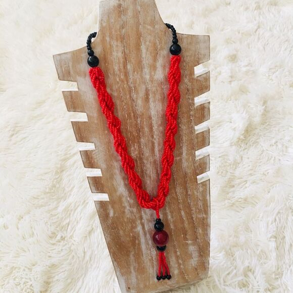 African Fair Trade Red Beaded Necklace - Picture 5 of 6